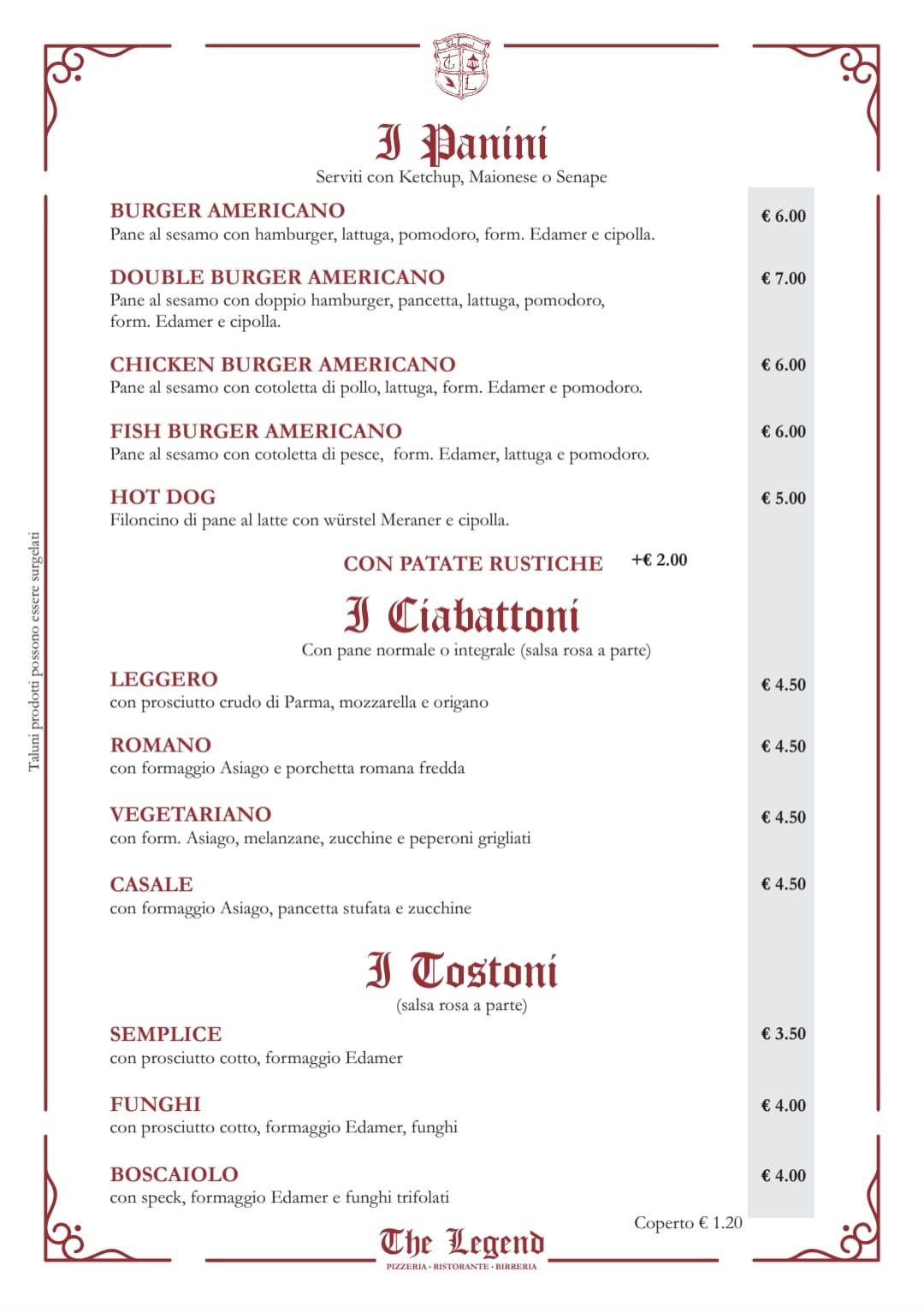 Menu di The Legend 