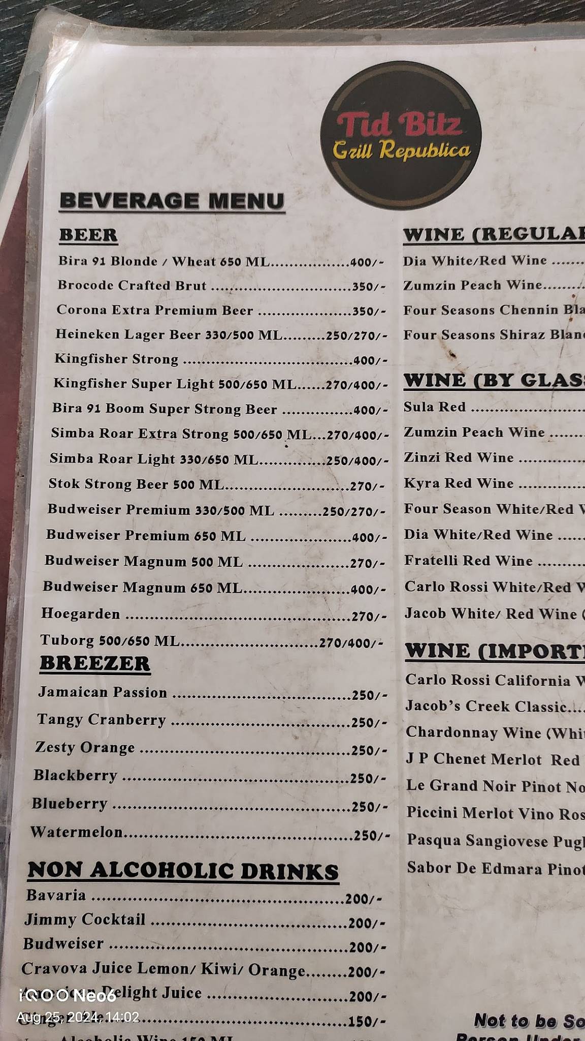 Tidbitz Grill Republica menu