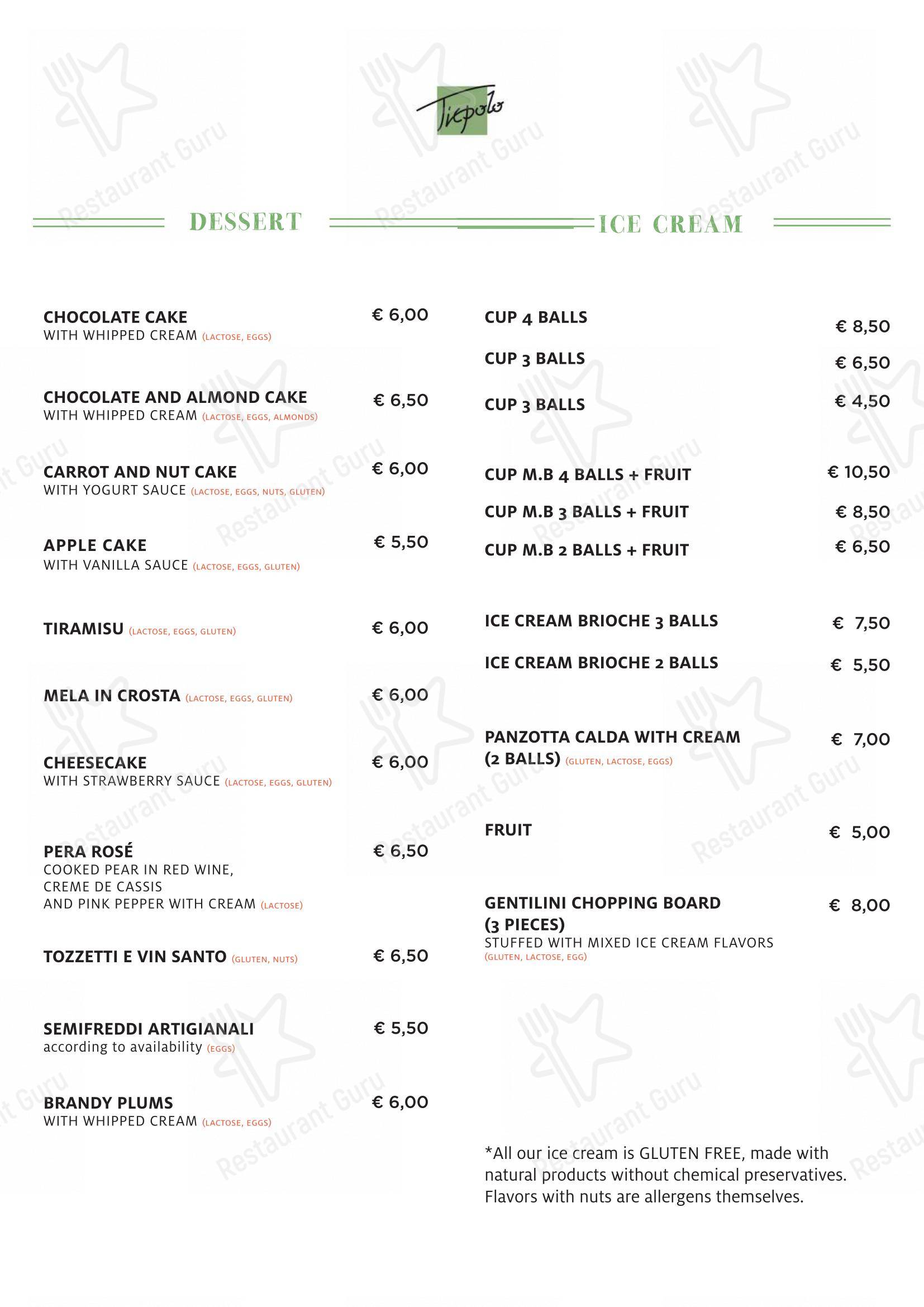 Tiepolo - Bistrot Bottiglieria (Via G Battista Tiepolo) in Roma - Menu bar