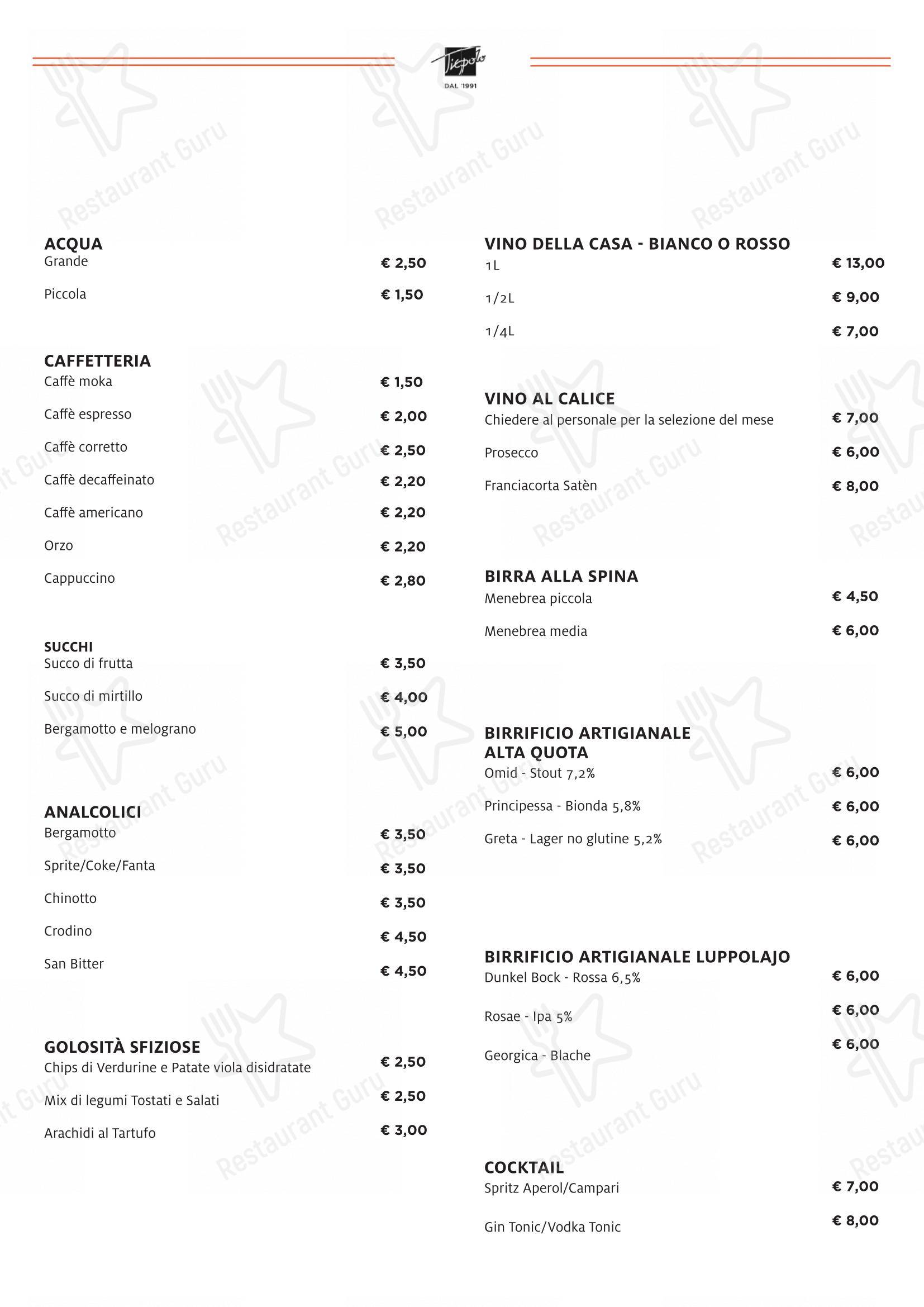 Menu di Tiepolo - Bistrot Bottiglieria (Via G Battista Tiepolo) - Menu