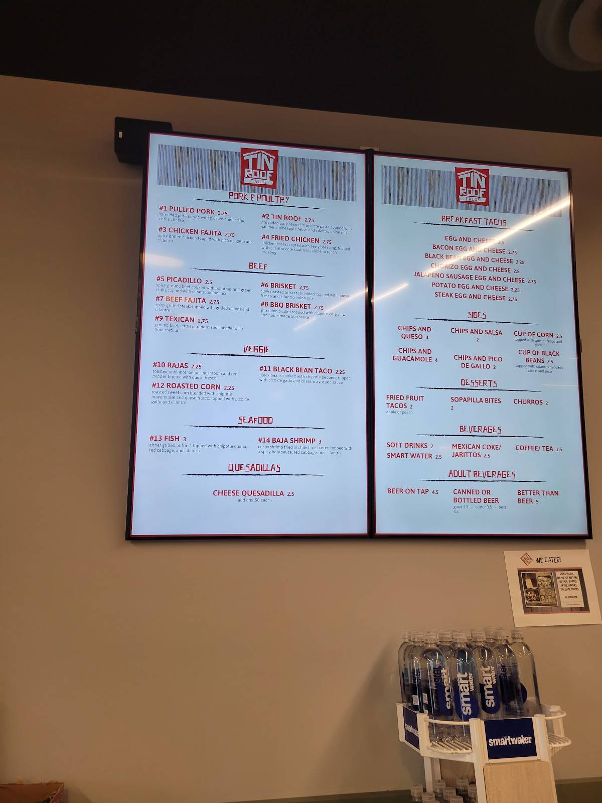 Menu at Tin Roof Tacos restaurant, Nampa