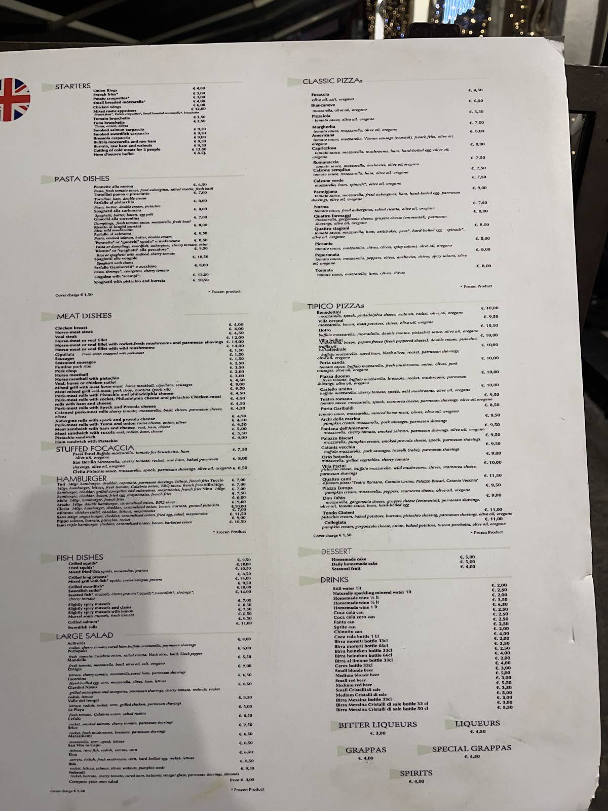 Menu de Tipico - Ristorante carne, pesce e pizzeria