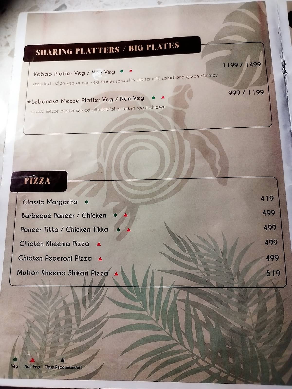 Tipsy Turtle Poolside Lounge Cafe menu