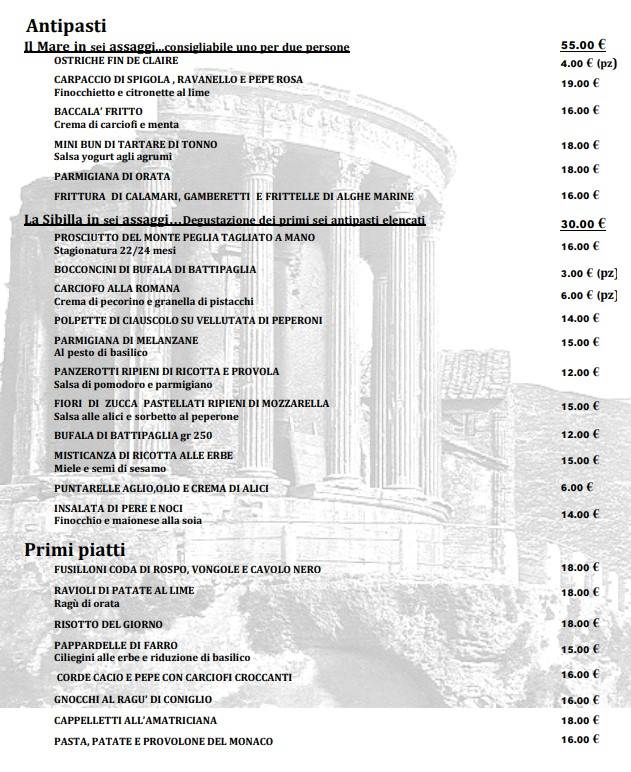 Menu di Ristorante Sibilla 