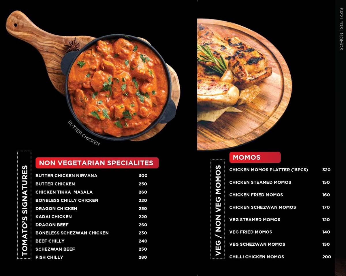 Tomato's Bakes and Grills menu