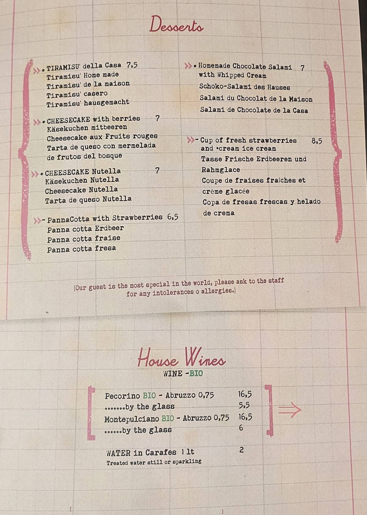 Menu di Tonnarello 