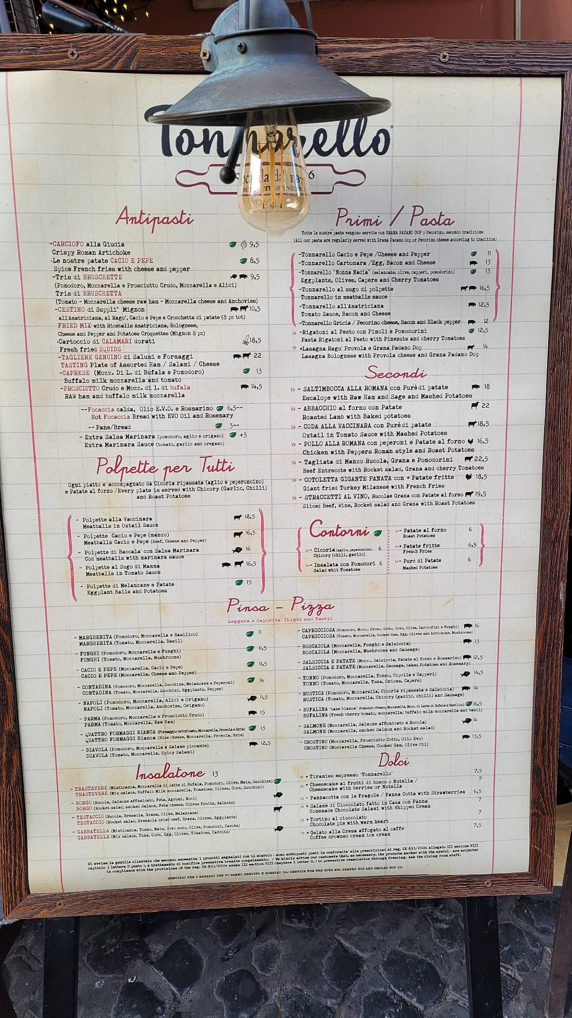 Menu de Tonnarello Paglia