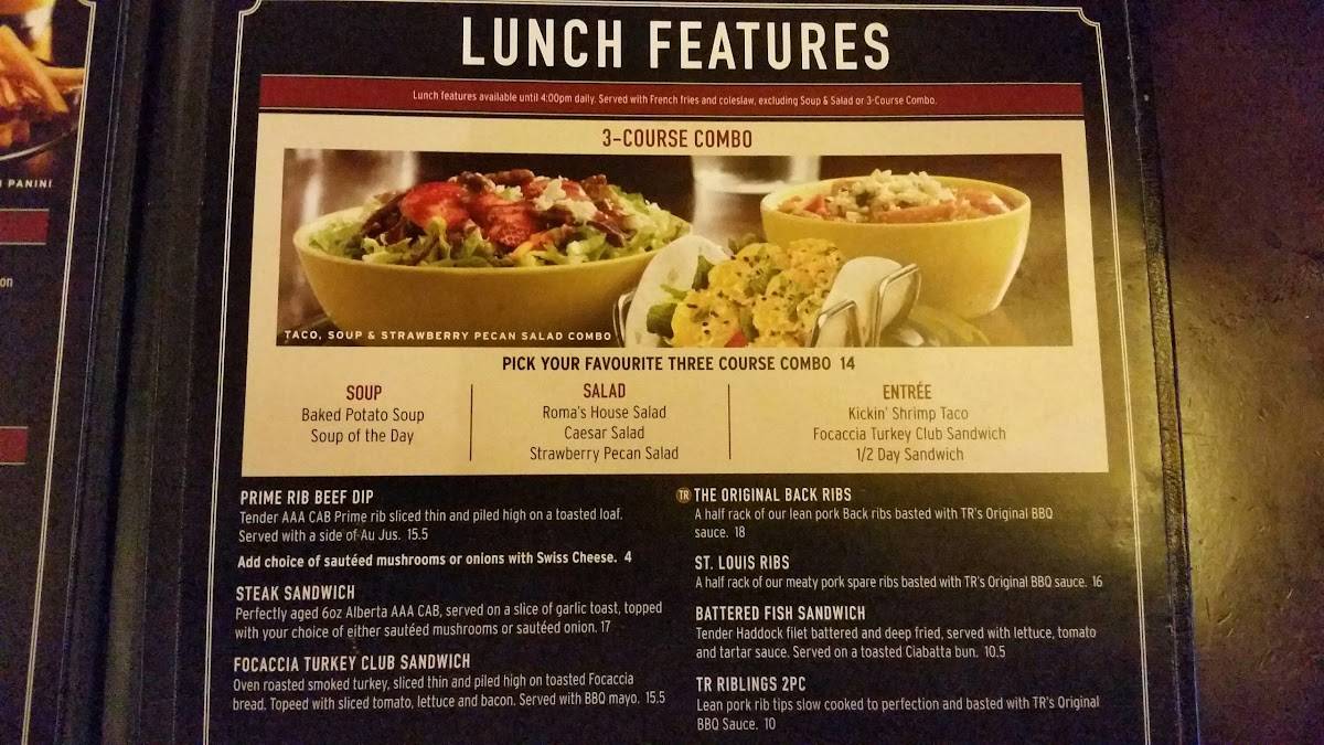 Menu at Tony Roma's restaurant, Calgary, 131 Crowfoot Terrace NW