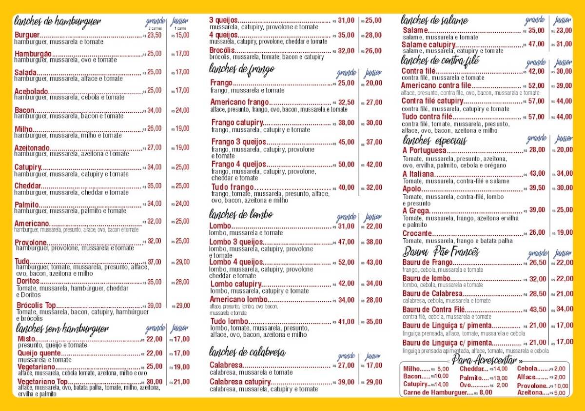 Top Lanches São Carlos cardápio
