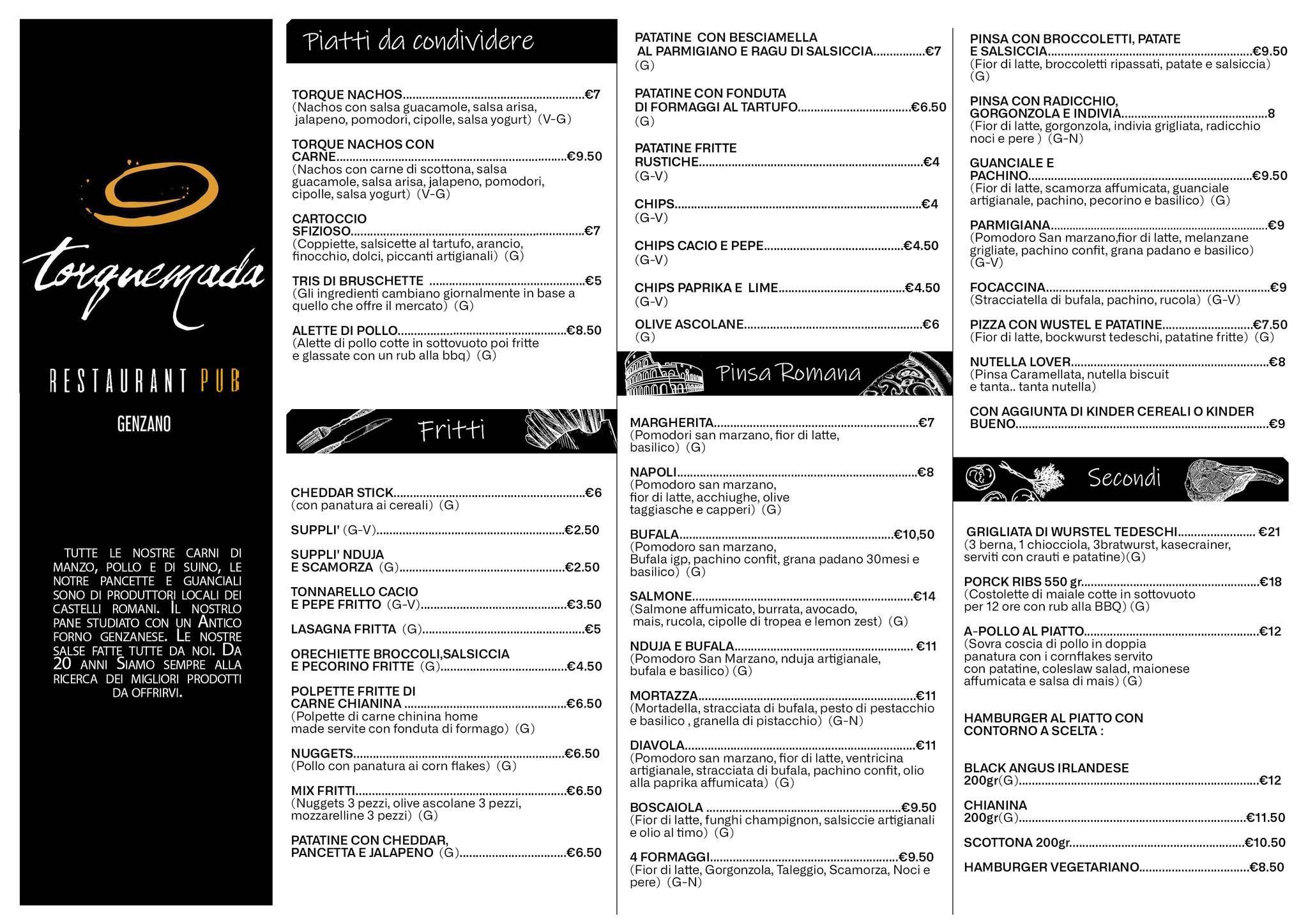 Menu di Torquemada Restaurant Pub Di Valeri Laura 