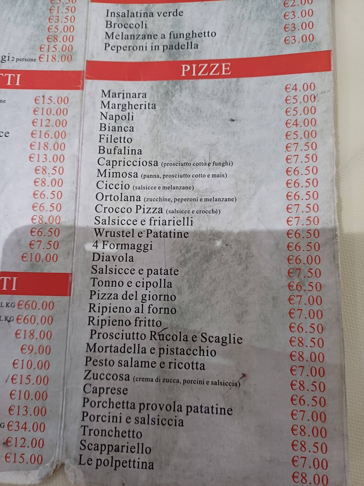 Menu di Avrora - Ristorante & Pizzeria (Ex. Franco) 