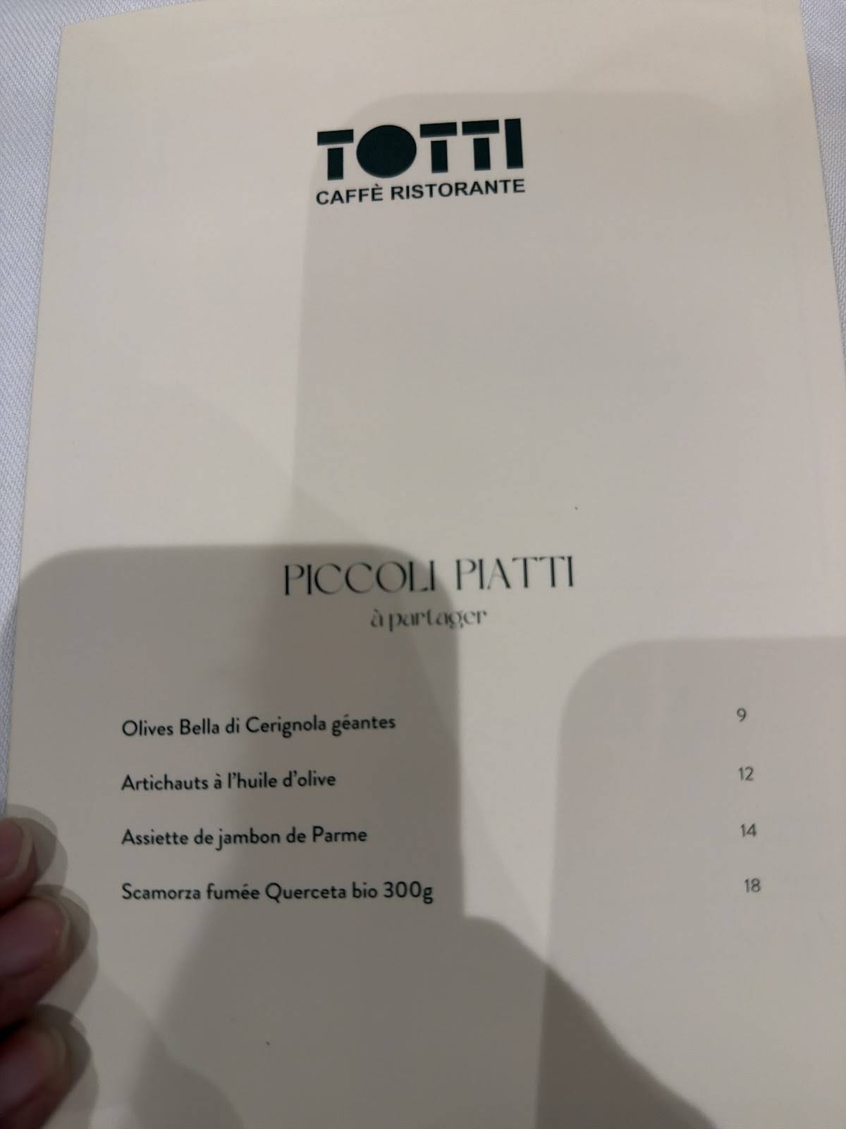 Menu de Totti