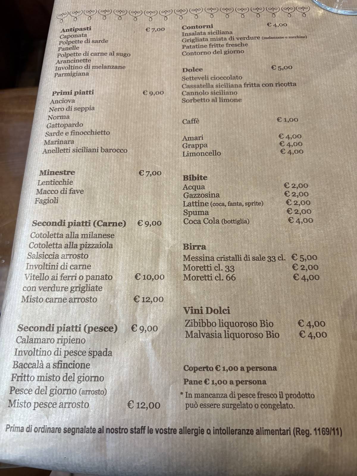 Menu di Trattoria Al Ferro di Cavallo 