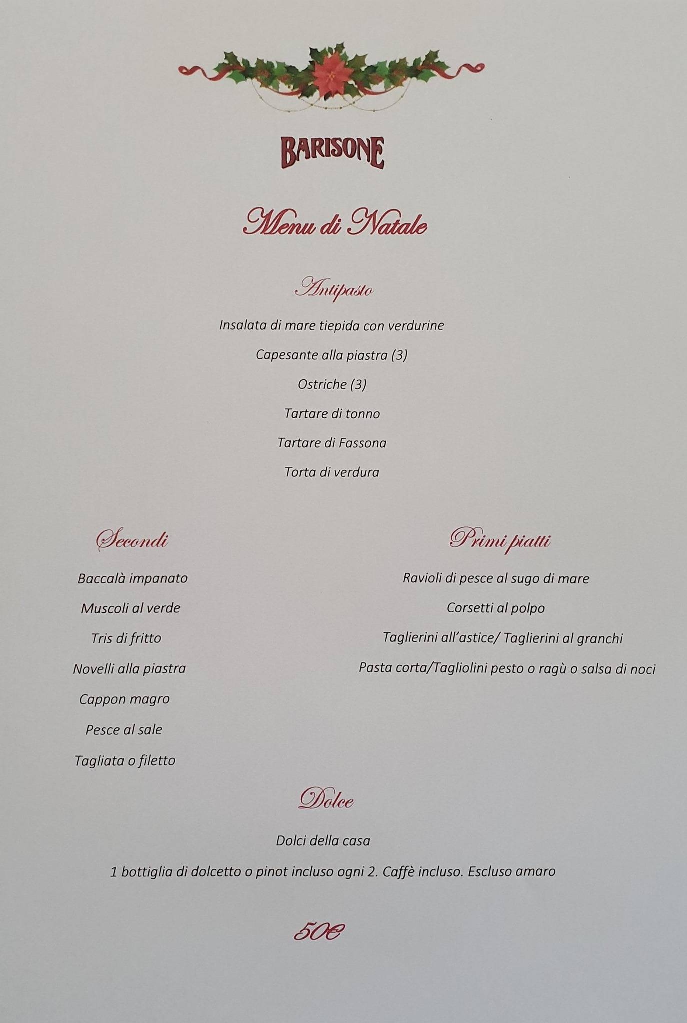 Menu di Trattoria Barisone 