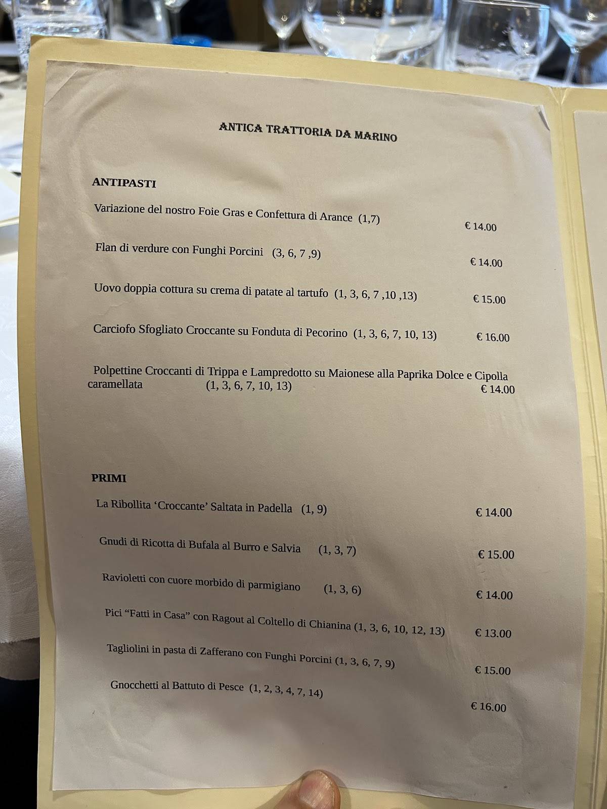 Menu di Trattoria Da Marino 