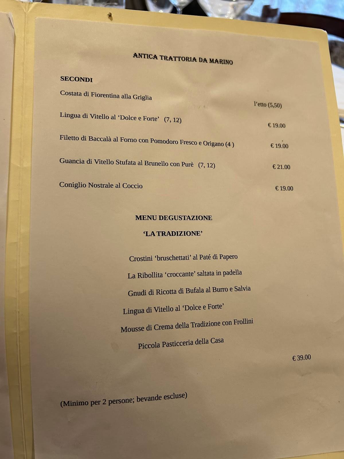 Menu di Trattoria Da Marino 