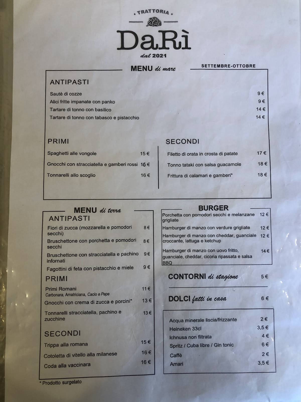 Menu de Trattoria Darì