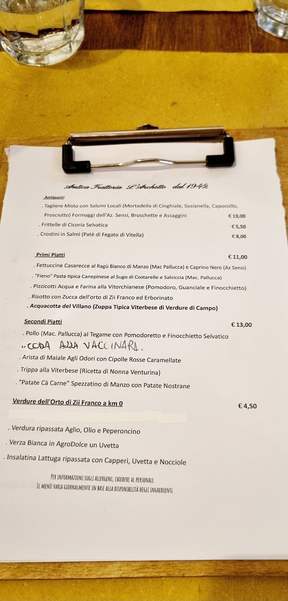 Menu di Trattoria L'Archetto 