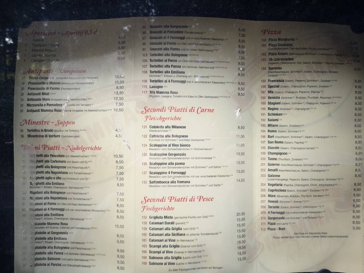 Speisekarte von Trattoria Mamma Rosa restaurant, Wunsiedel