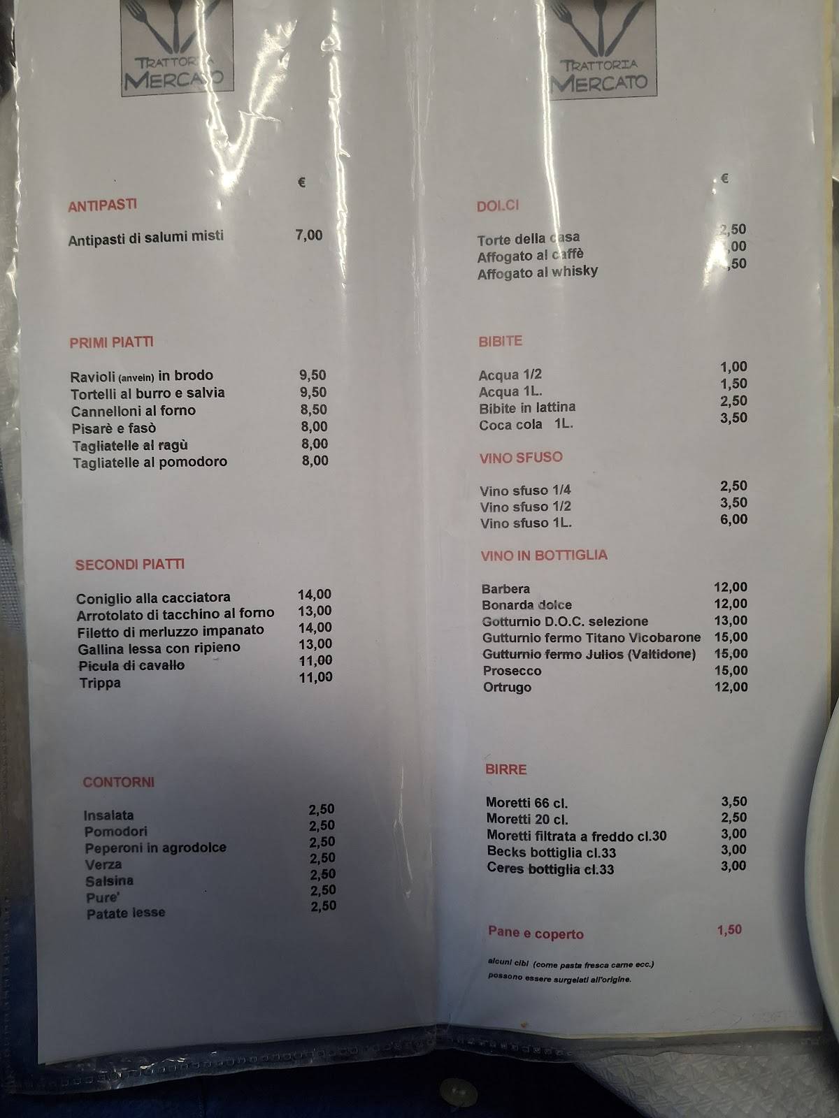 Menu di Trattoria Mercato 