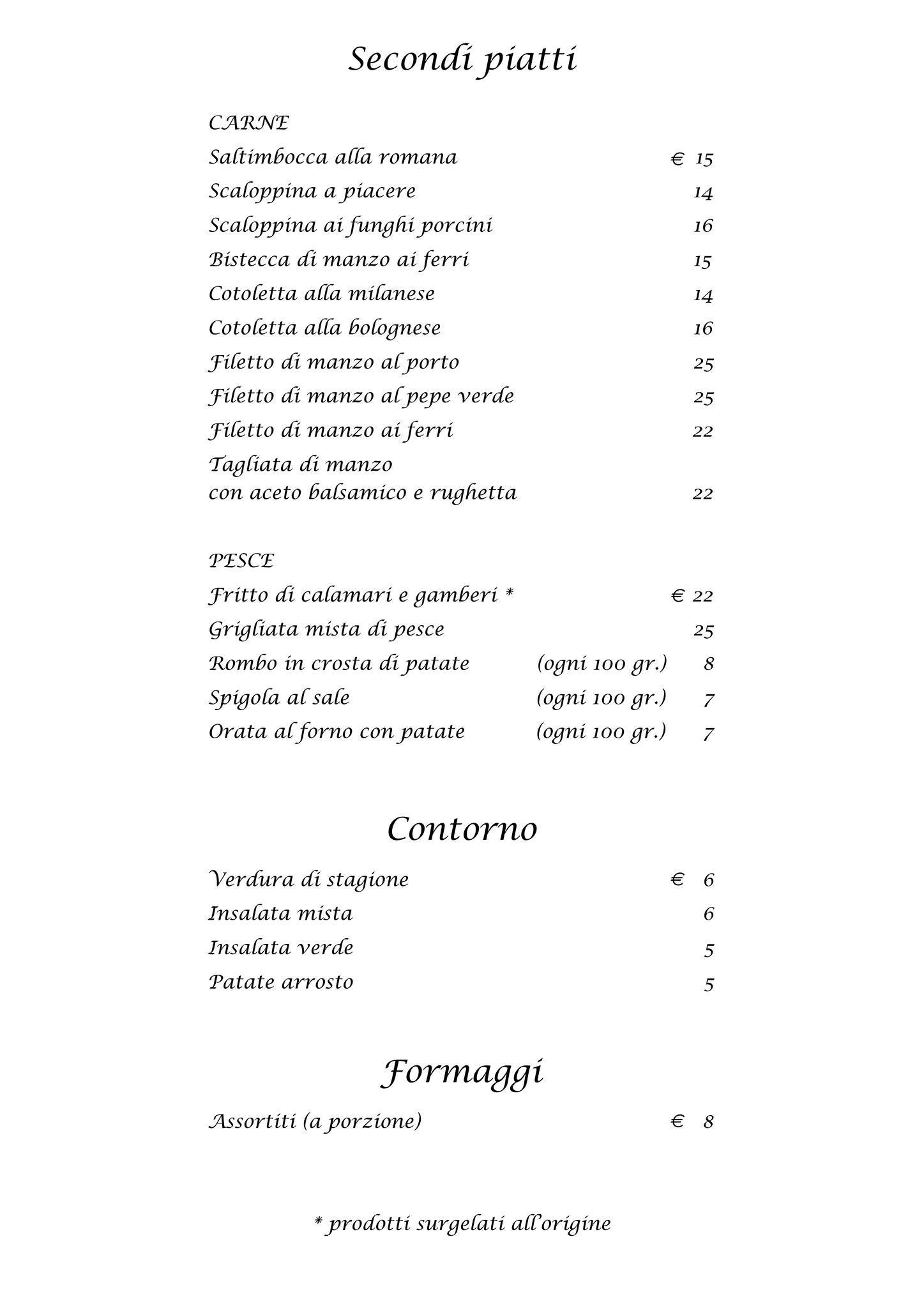 Menu di Trattoria Pizzeria Micci 
