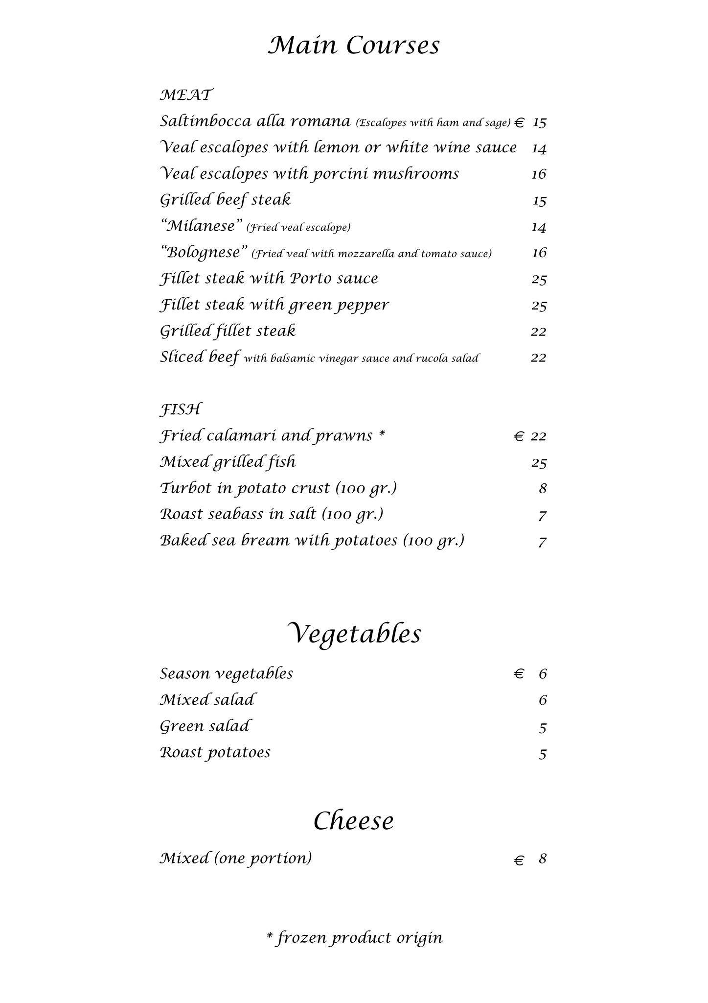 Menu di Trattoria Pizzeria Micci 