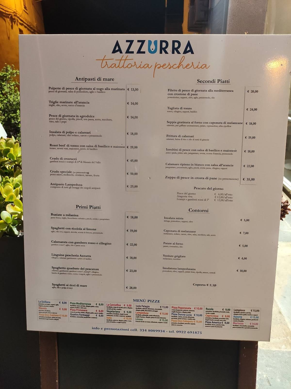 Menu di Trattoria Pescheria Azzurra 