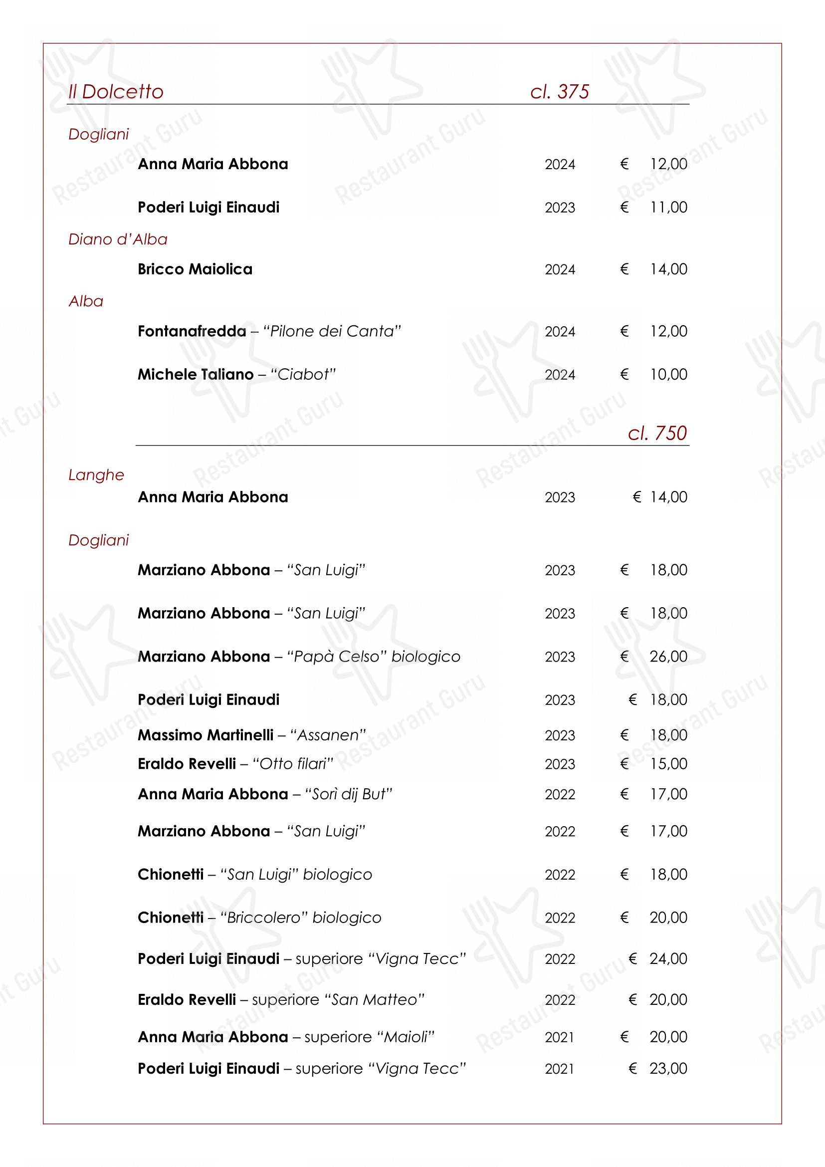 Trattoria Salvetti in Paroldo - Menu bar