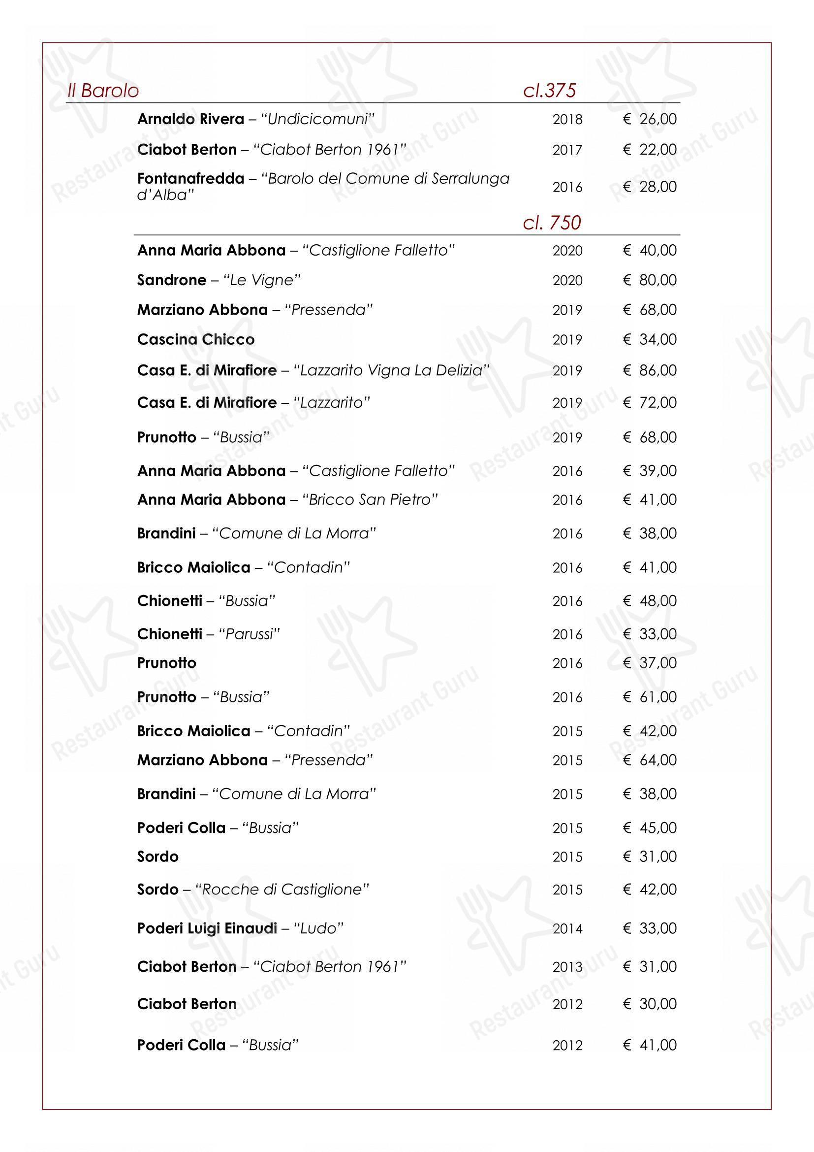 Menu bar per Trattoria Salvetti in Paroldo