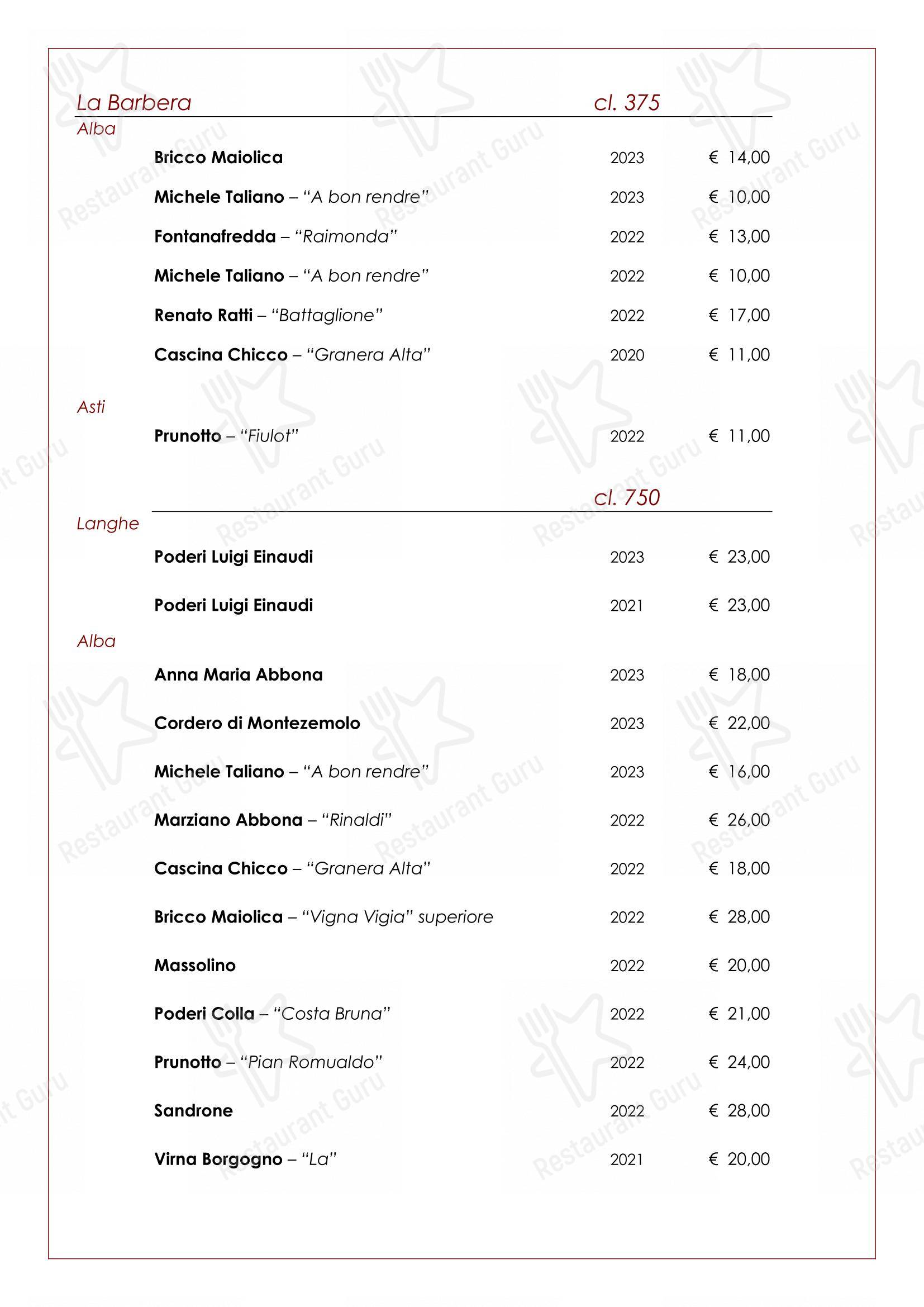 Menu di Trattoria Salvetti - Menu bar