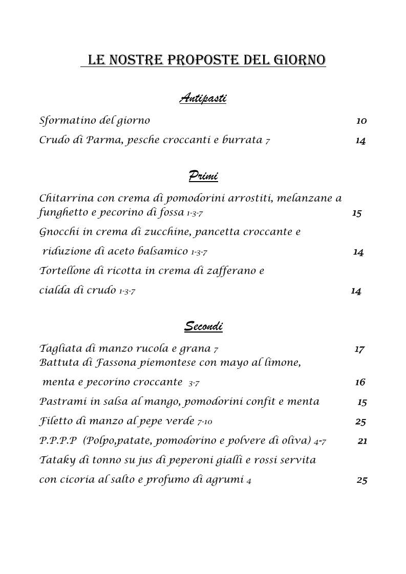 Menu di Trattoria Siro 