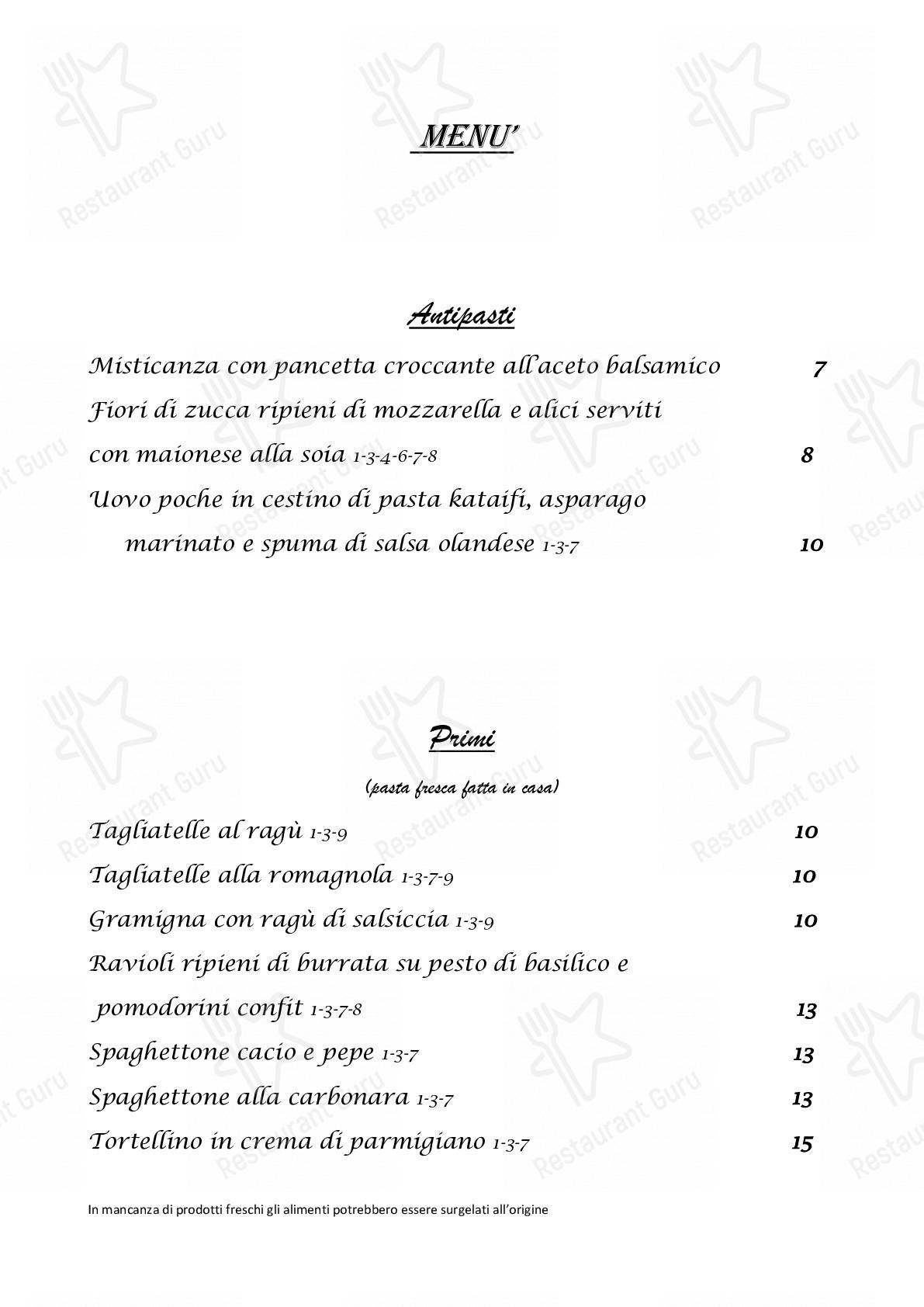 Menu di Trattoria Siro