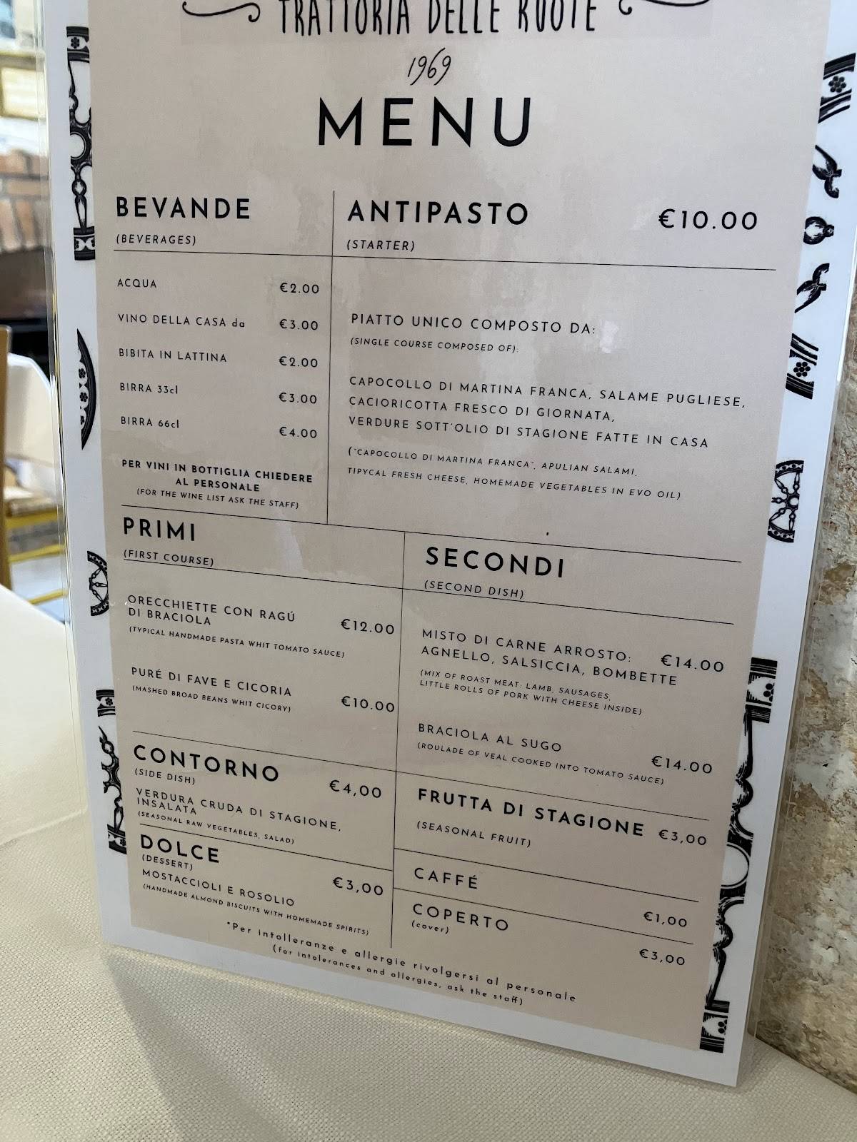 Menu di Trattoria delle Ruote 
