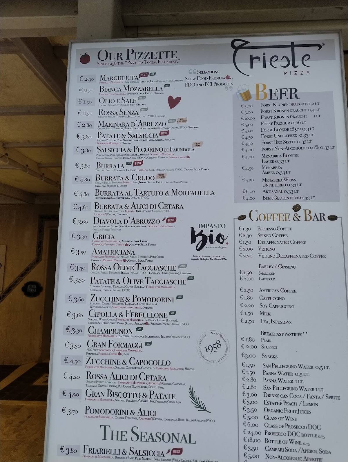 Menu di Trieste Pizza Mare 