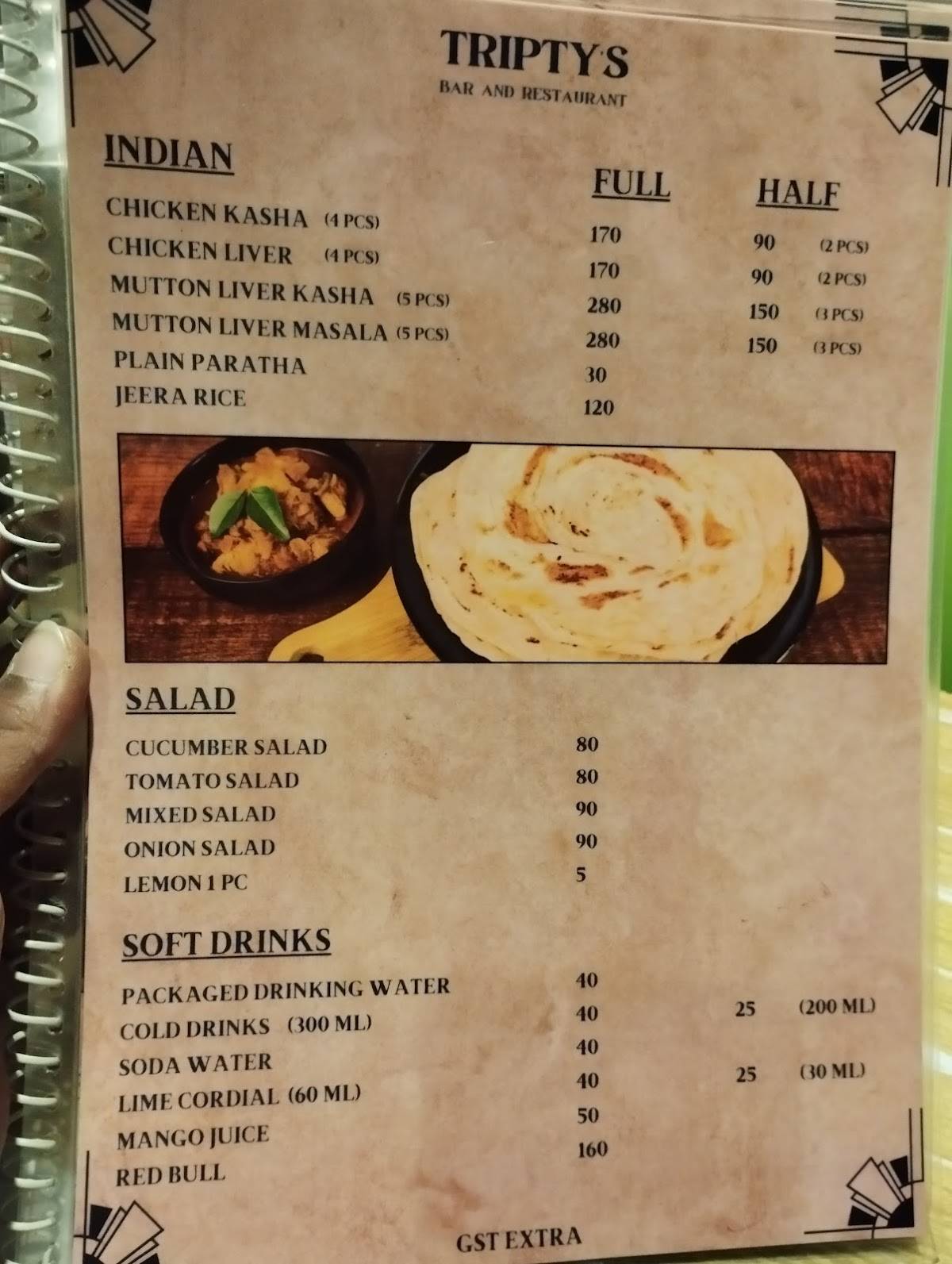 Tripty's Bar and Restaurant menu