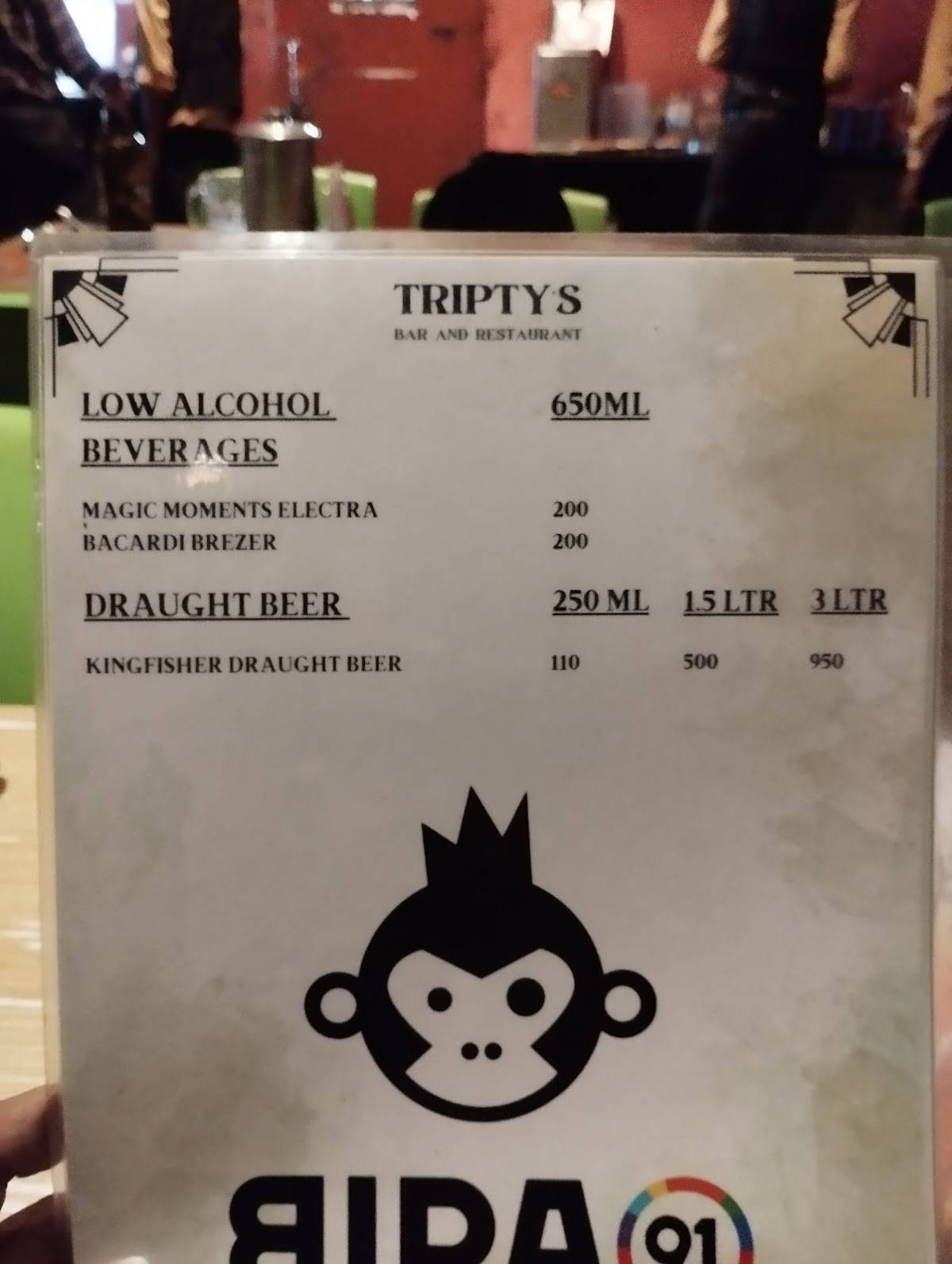 Tripty's Bar and Restaurant menu