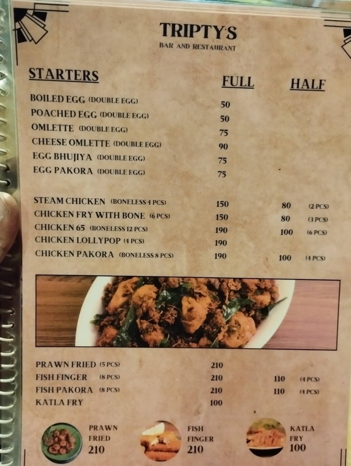 Tripty's Bar and Restaurant menu