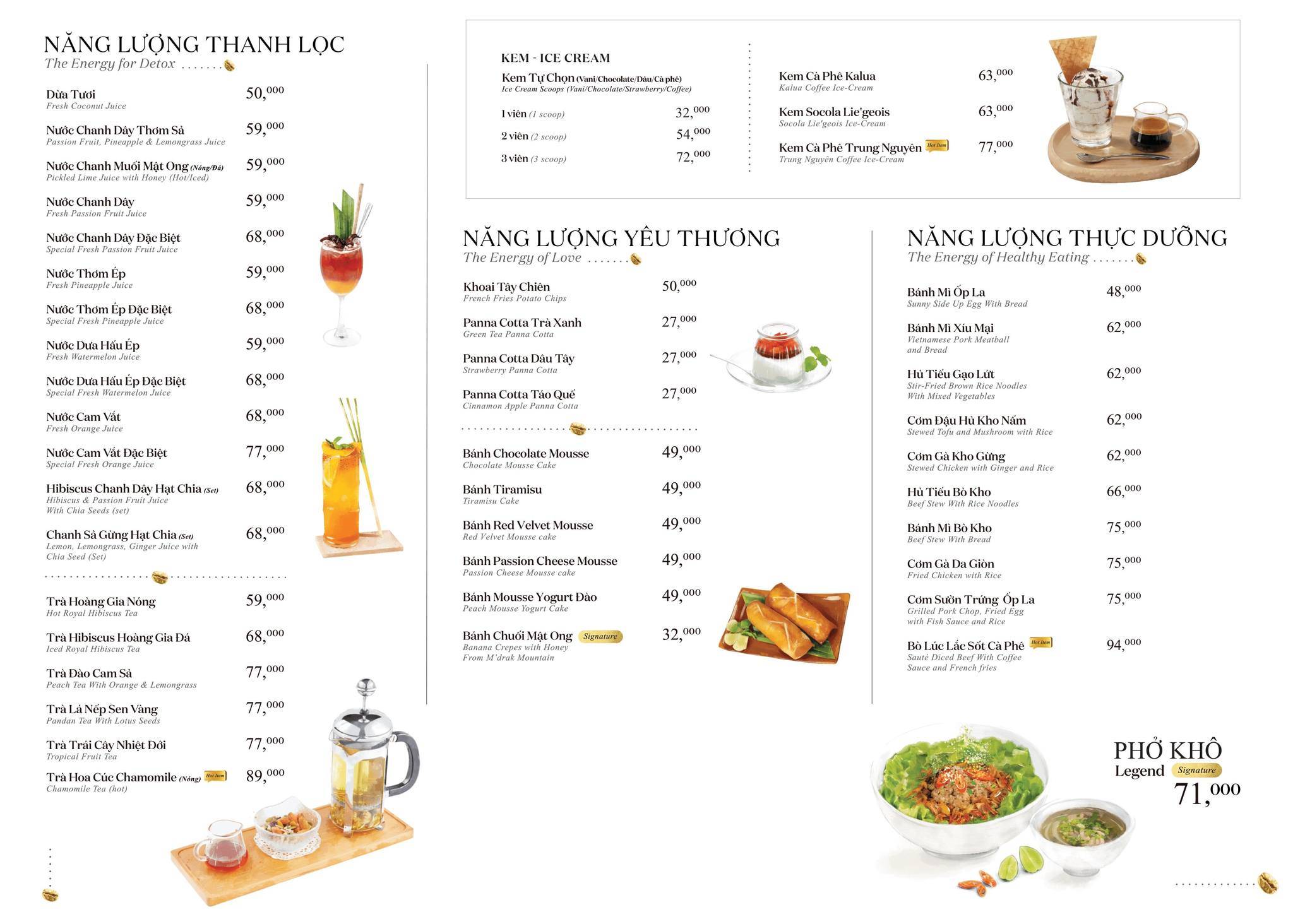 Menu at Trung Nguyên Legend Cafe, Hanoi, 5 P. Lý Quốc Sư