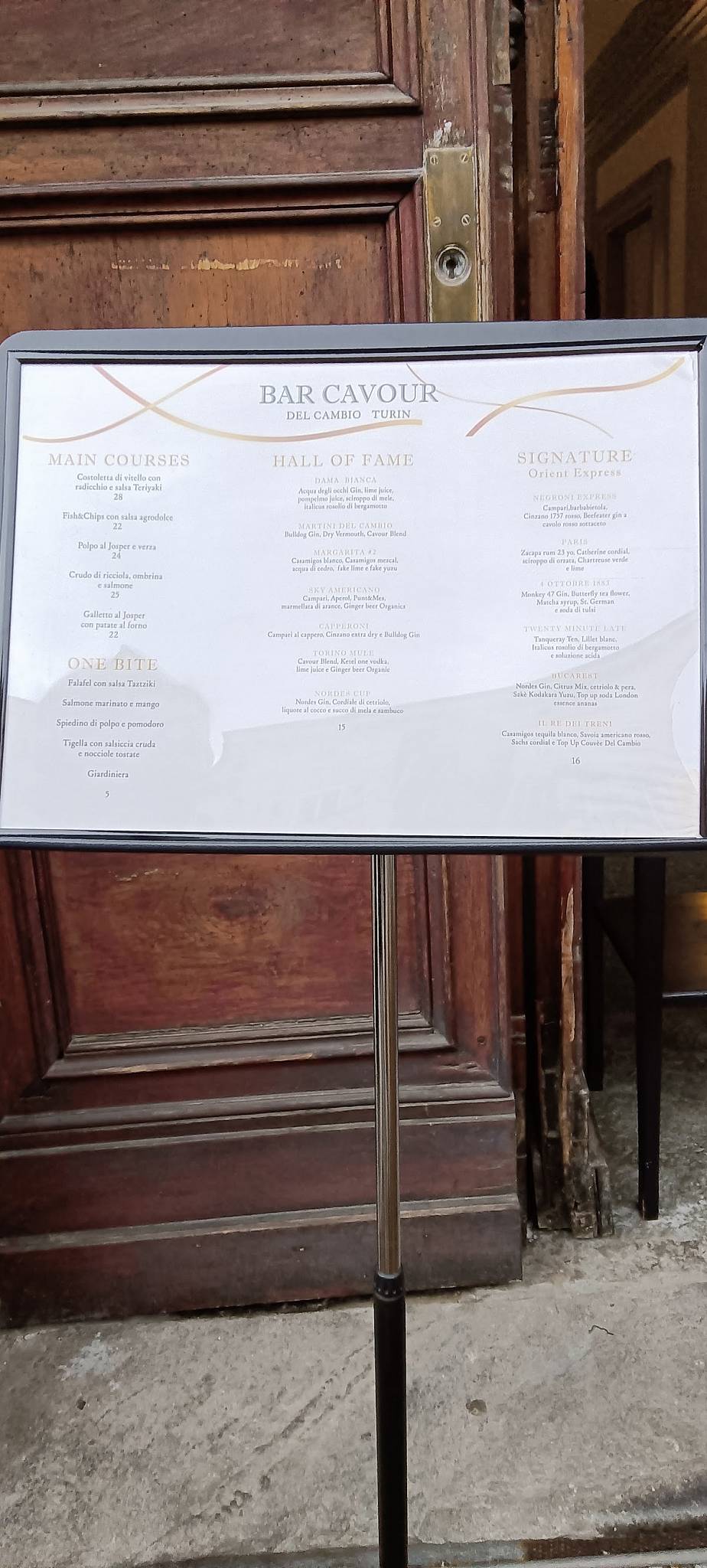 Menu di Bar Cavour 