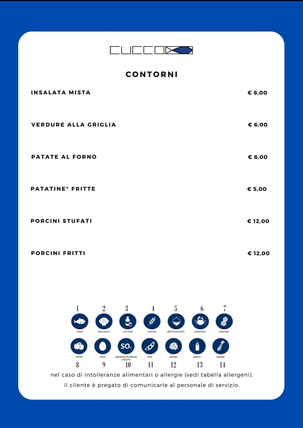 Menu di Ristorante Cucco - Pesce e Frutti di mare 