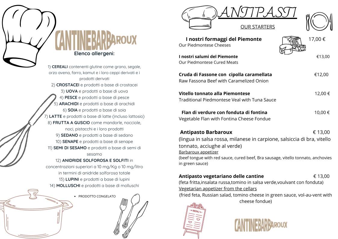 Menu di Trattoria Cantine Barbaroux 