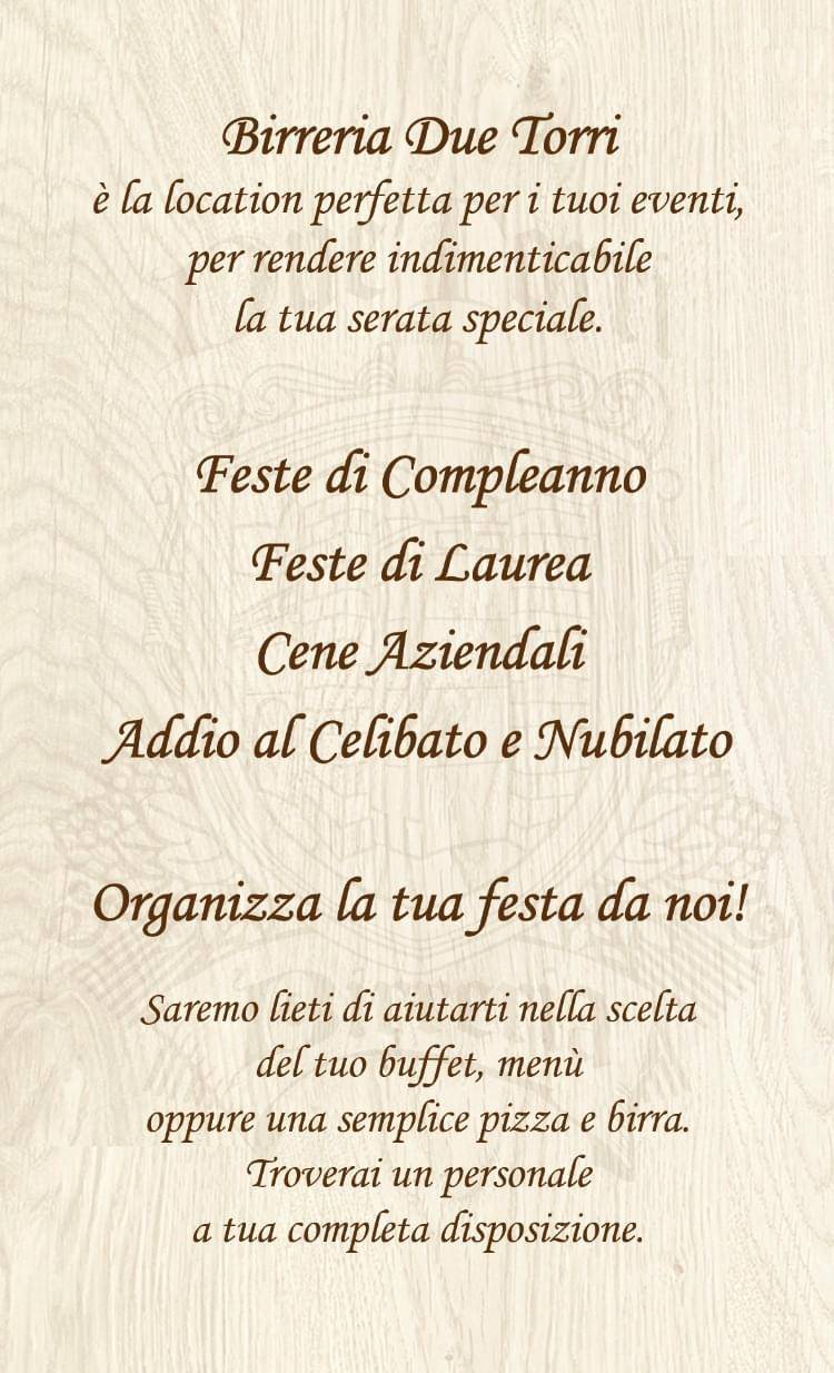 Menu di Pizzeria Birreria Due Torri 