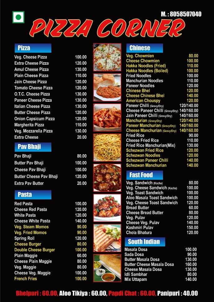 Pizza Corner menu