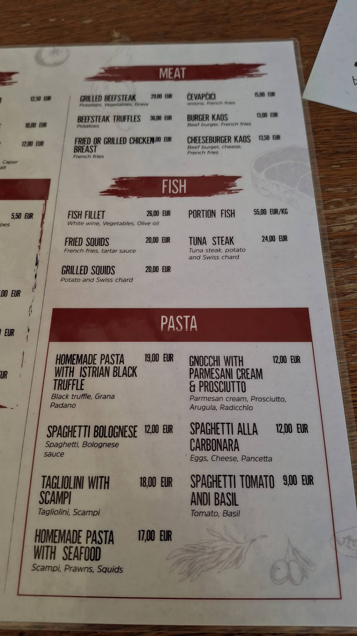 Menu di PIZZERIA KAOS 