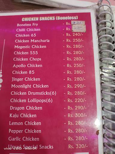 Urvasi Restaurant menu