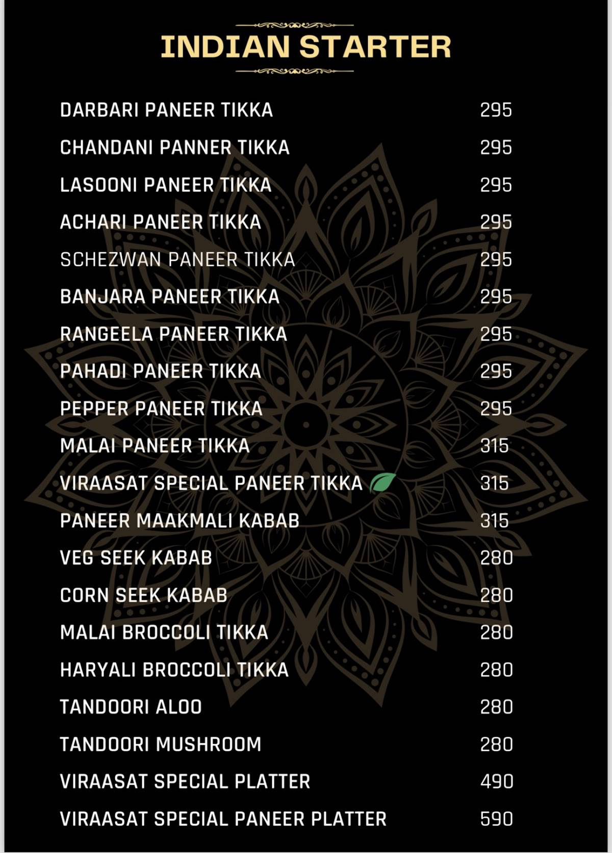 VIRAASAT menu