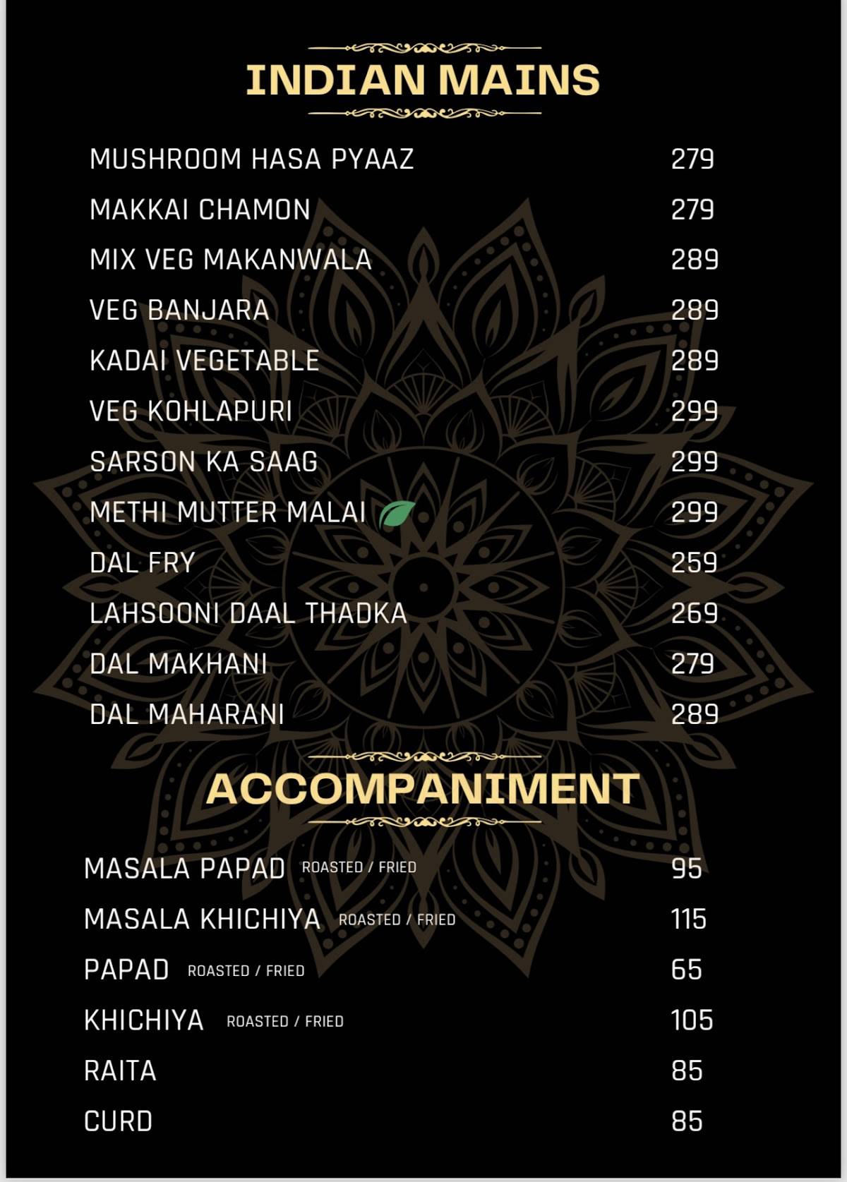 VIRAASAT menu