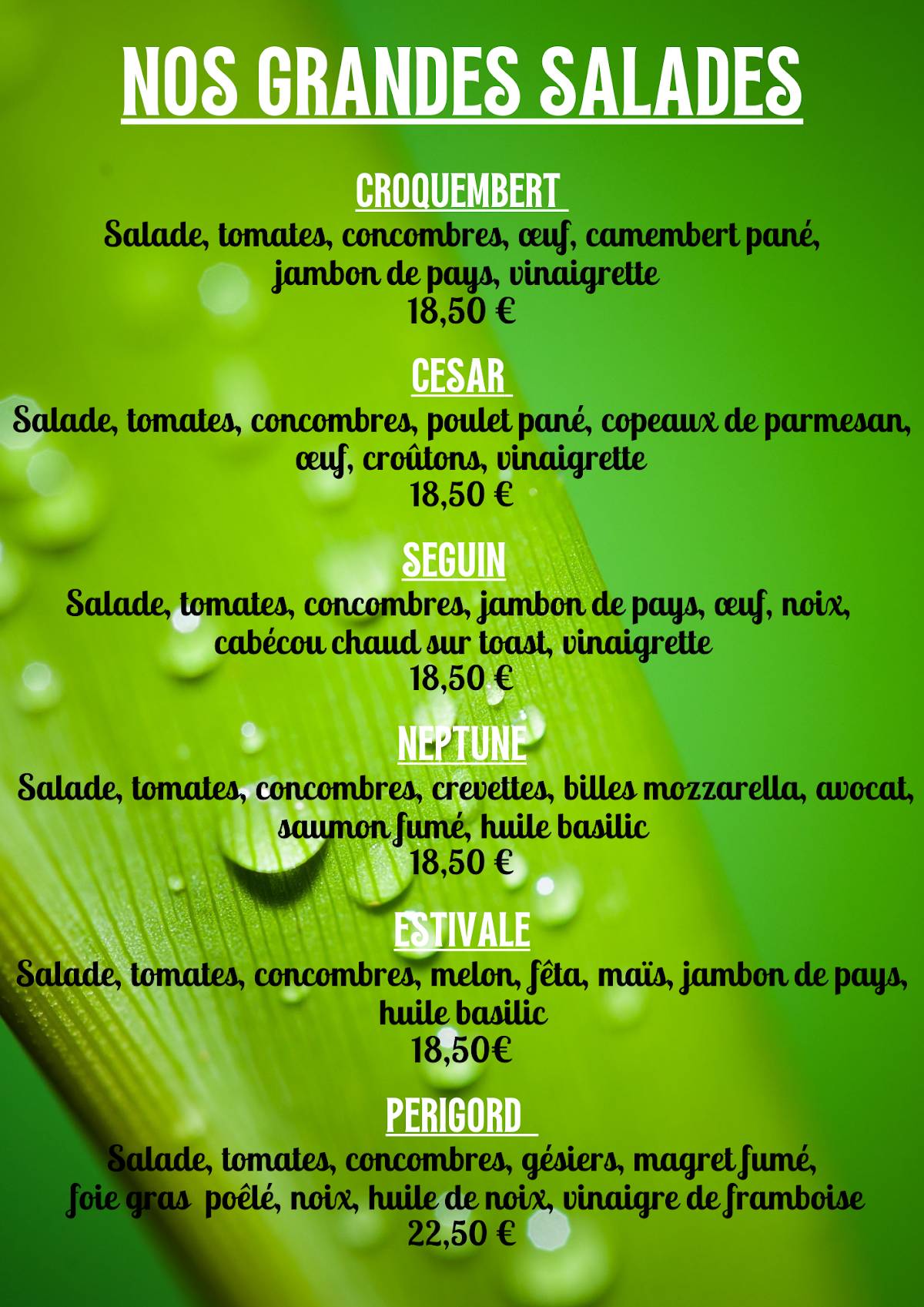 Menu de Piano Bar La Calèche