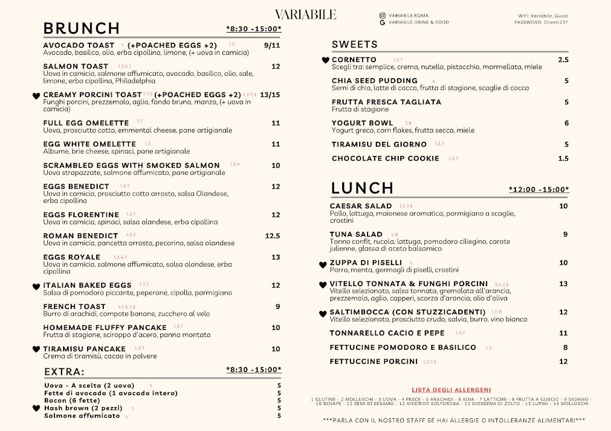 Menu di Variabile Drink & Food 