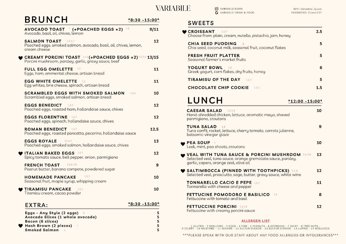 Menu di Variabile Drink & Food 